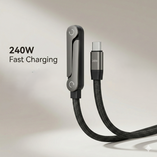 240W 2-in-1 USB-C Fast Charging Cable With Foldable Bracket | Type-C Data Cable & Desktop Holder