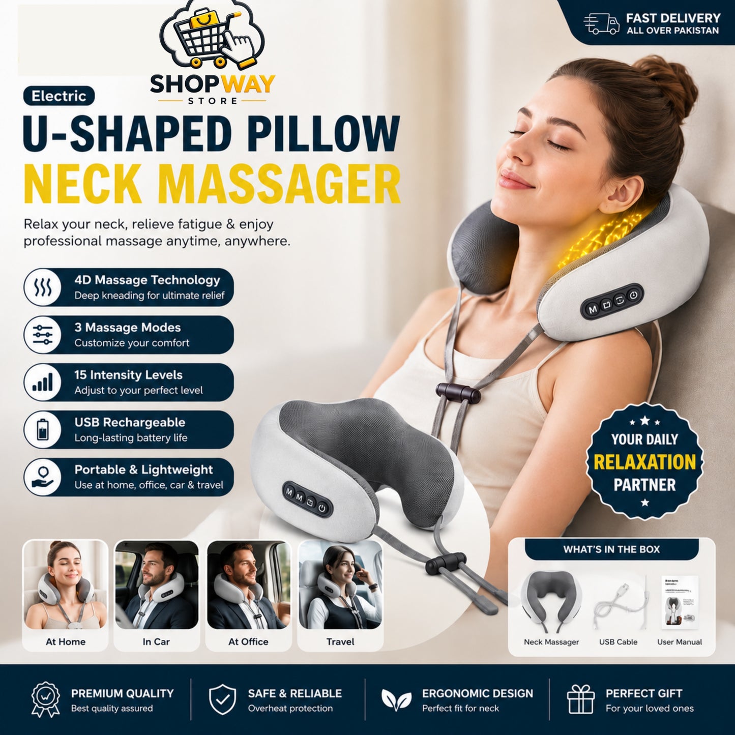 Electric U Shaped Pillow Neck Massager USB Charging Portable Neck Shoulder Cervical Relaxing Massager Protector Outdoor Home Car
