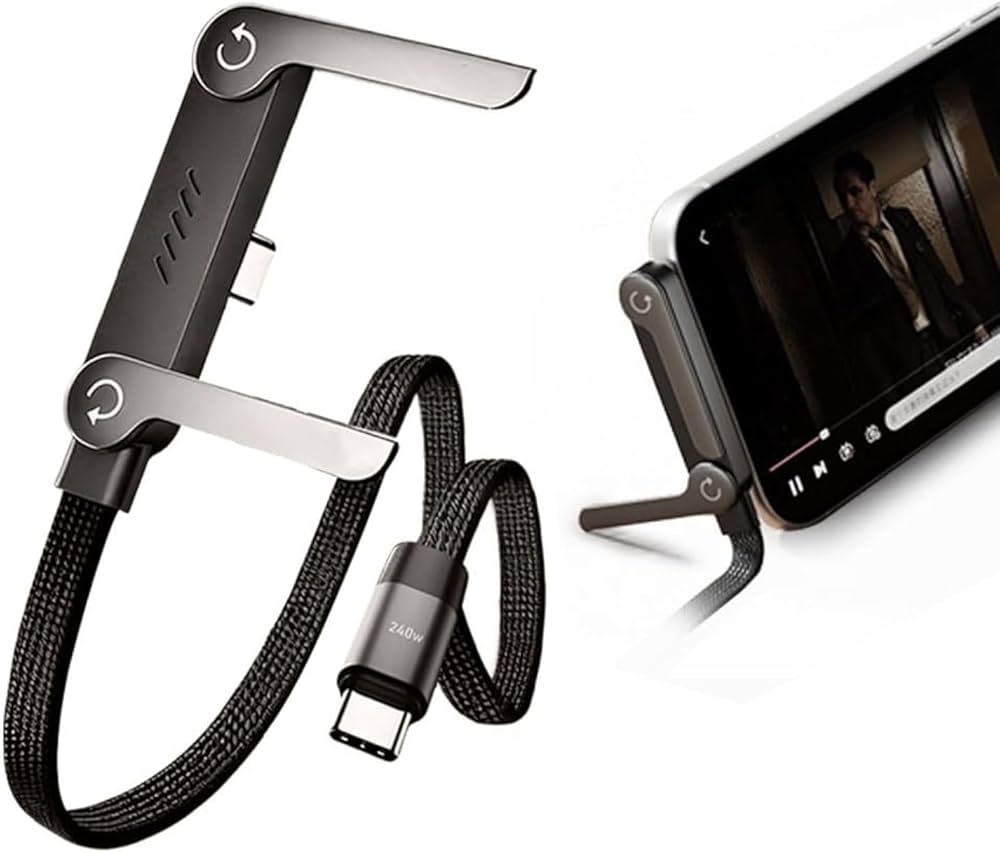 240W 2-in-1 USB-C Fast Charging Cable With Foldable Bracket | Type-C Data Cable & Desktop Holder