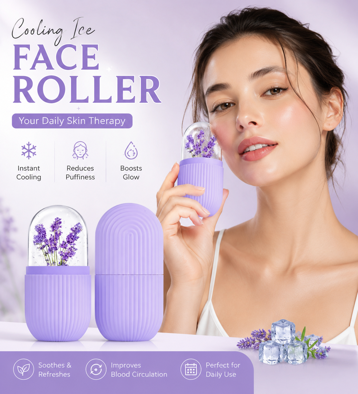 Cooling Ice Face Roller | Facial Massager for Puffy Eyes & Glowing Skin
