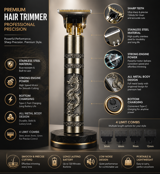 T9 Professional Beard Trimmer Haircut Shaving Machine for Men (Metal Body)