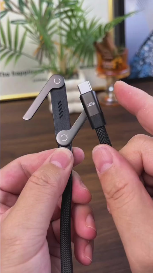 240W 2-in-1 USB-C Fast Charging Cable With Foldable Bracket | Type-C Data Cable & Desktop Holder